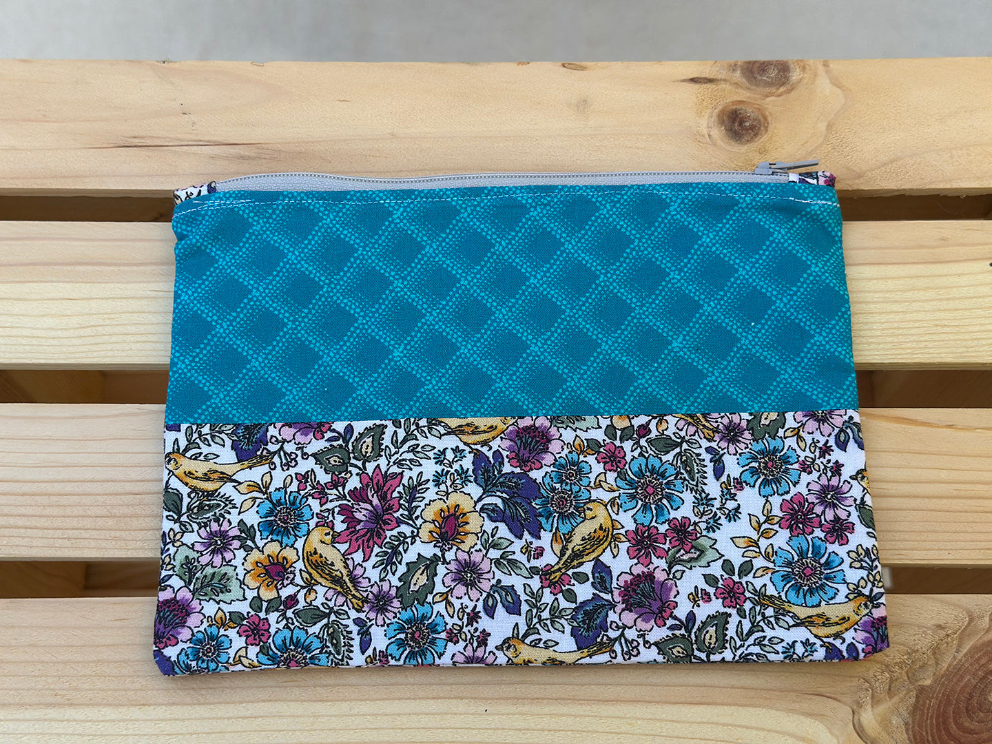 Aqua Floral Slimline Zip Pouch