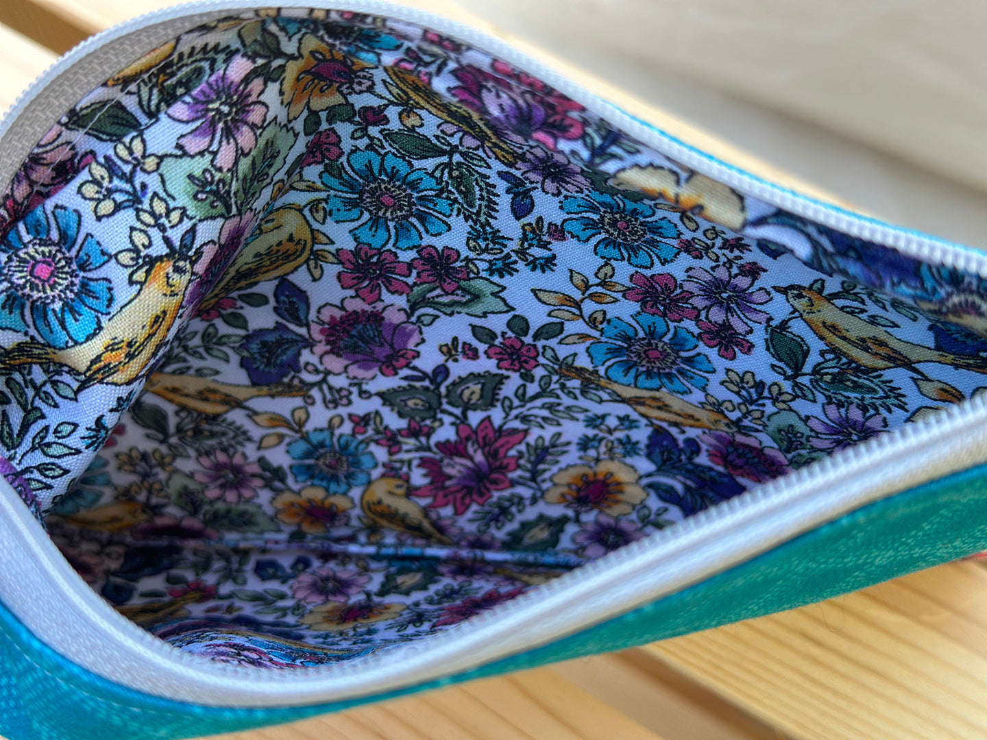 Aqua Floral Slimline Zip Pouch