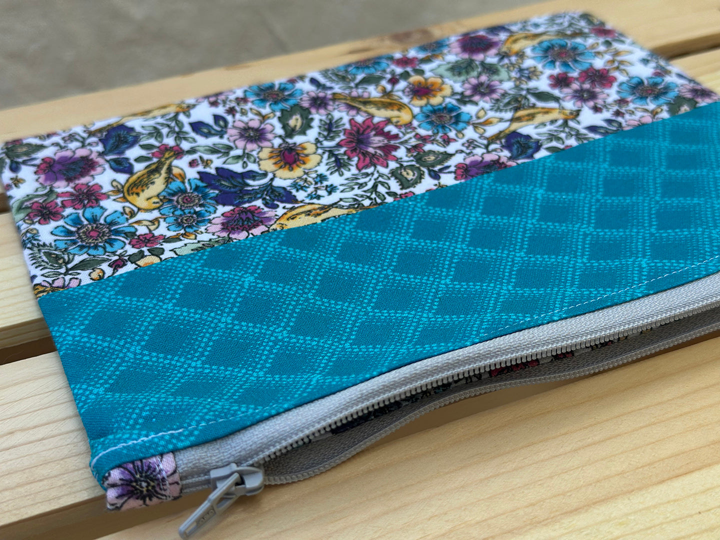 Aqua Floral Slimline Zip Pouch