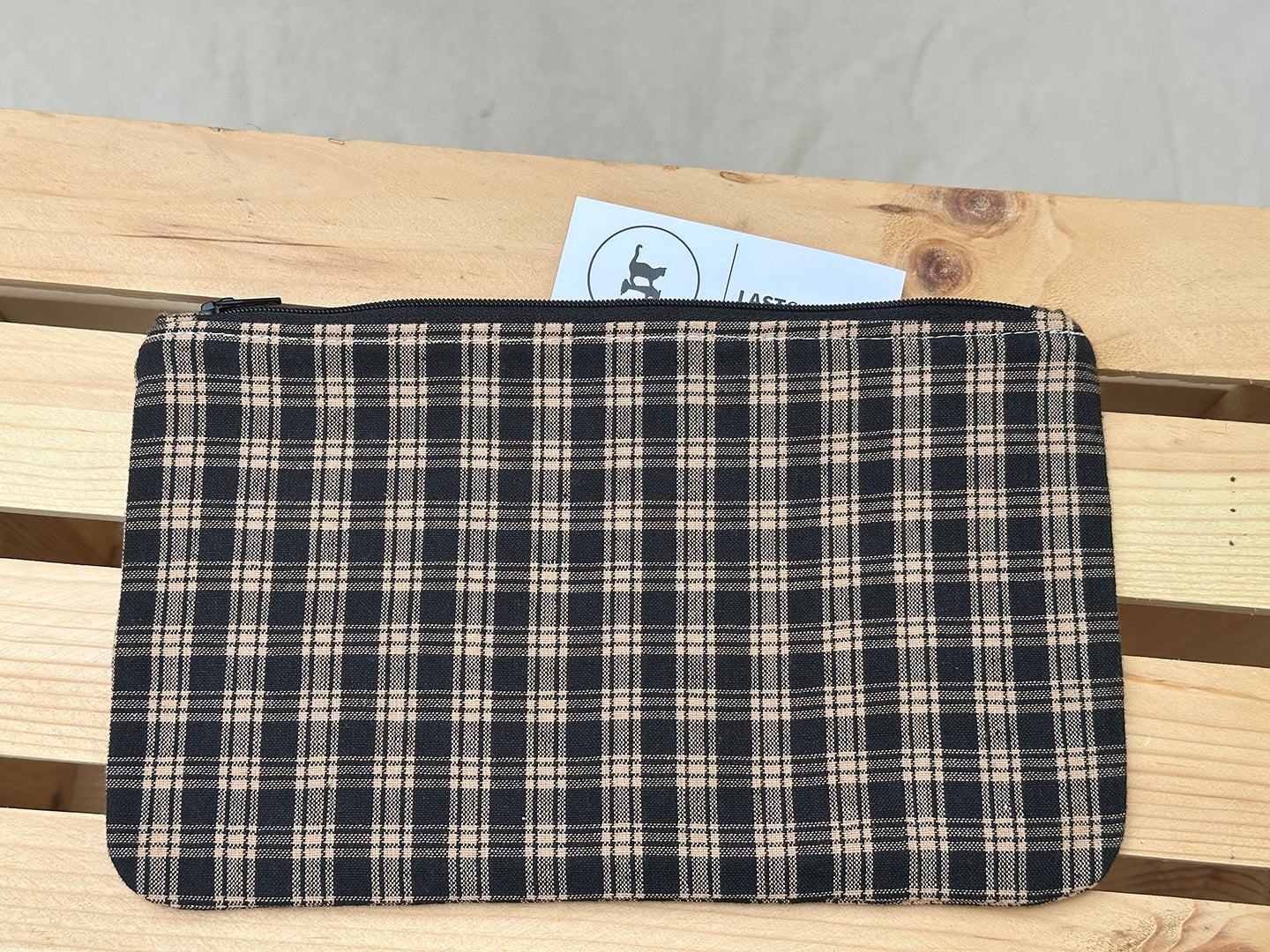 Checkered Antique Gold & Black Slimline Zip Pouch