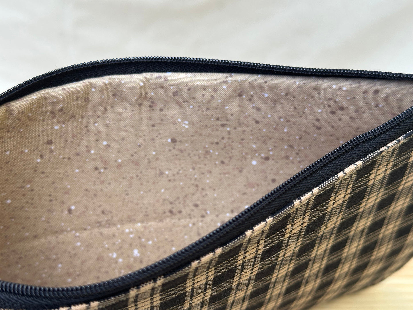 Checkered Antique Gold & Black Slimline Zip Pouch