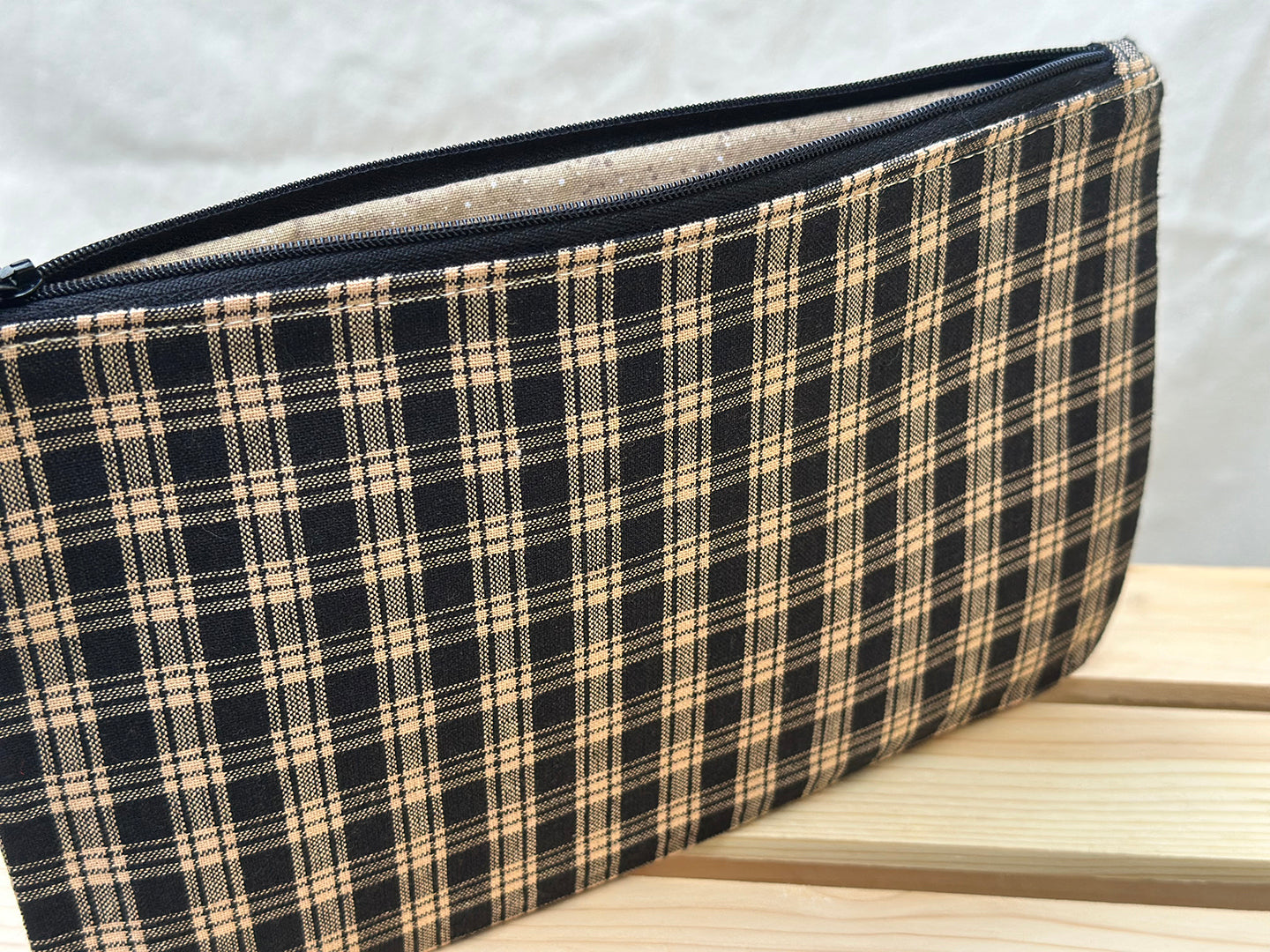 Checkered Antique Gold & Black Slimline Zip Pouch